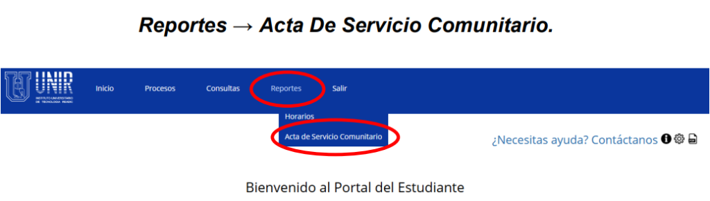 Pasos para encontrar Acta De Servicio Comunitario en el portal estudiantil.